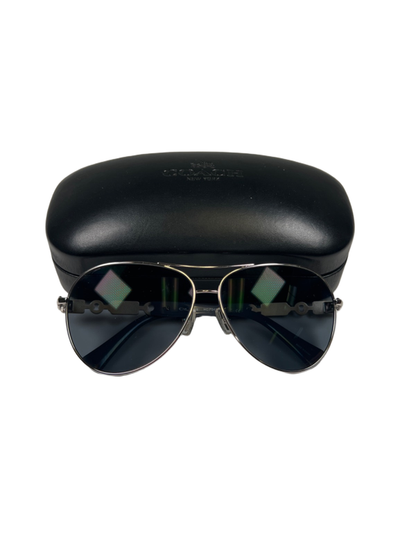 Coach Women's Blue/Silver Chain Link Design Aviator Sunglasses W/ Case