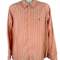 Ralph Lauren Men's Orange/Blue Striped Classic Fit Button Up Shirt - L