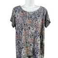 Pure J Jill Women's Blue Floral Scoop Neck Short Sleeve Tee Shirt - M Petite