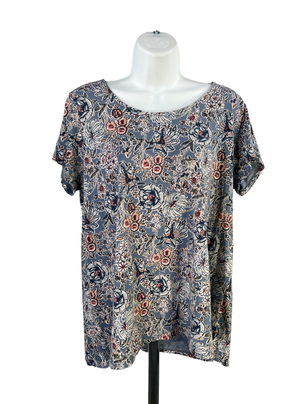 Pure J Jill Women's Blue Floral Scoop Neck Short Sleeve Tee Shirt - M Petite