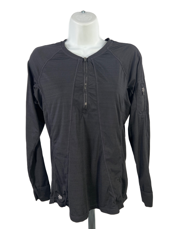 Athleta Women's Black Pacifica UPF Quarter Zip Long Sleeve Athletic Top - M