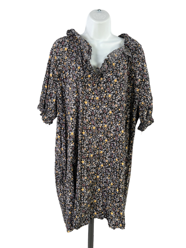Madewell Women's Black Folkmagic Floral Ruffle Button Front Trapeze Dress - XXL
