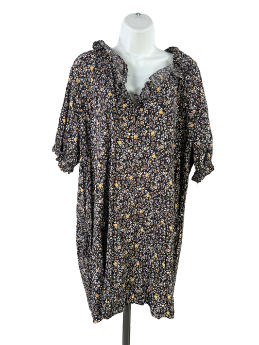 Madewell Women's Black Folkmagic Floral Ruffle Button Front Trapeze Dress - XXL
