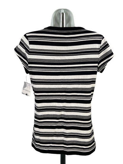 Liz Claiborne Women's Black/White Striped Scoop Neck Short Cap Sleeve Shirt - S image 2