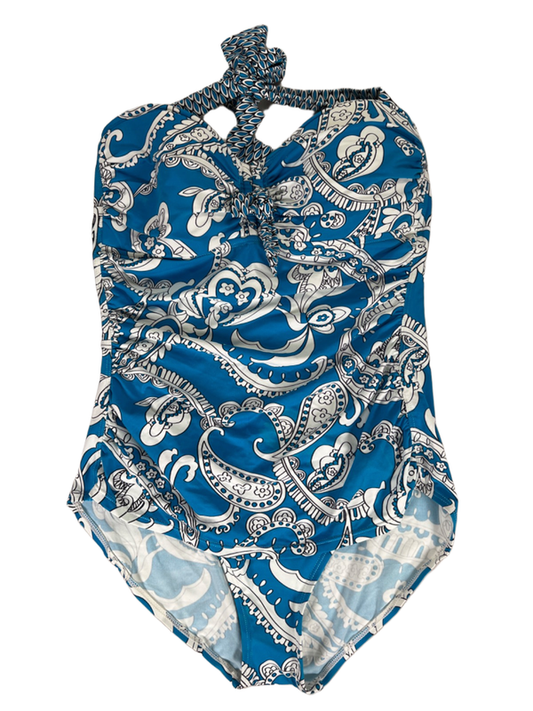 Tommy Bahama Women's Blue Paisley V Wire Halter Layered One Piece Swimsuit - 12