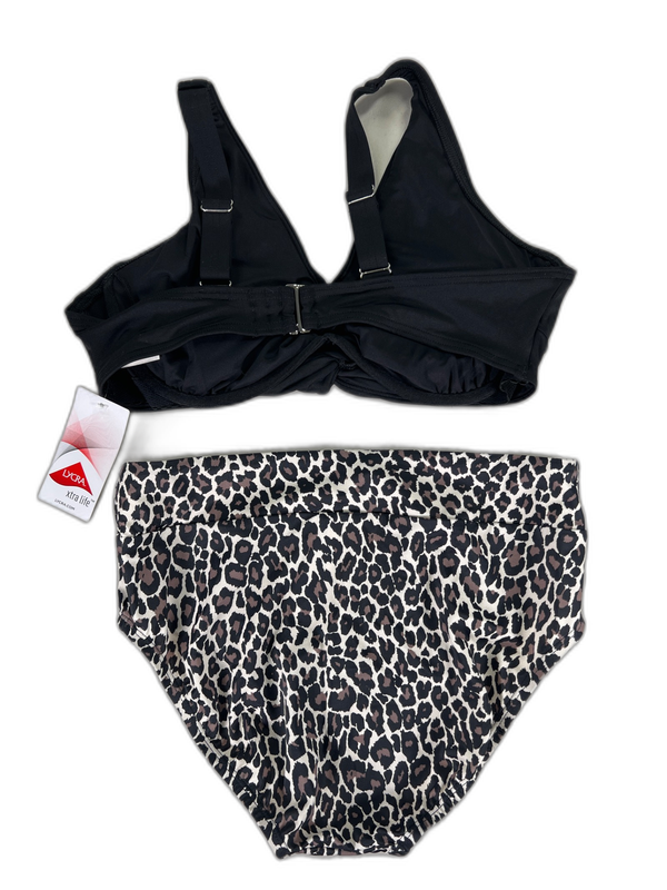 Lands' End Women's Black/Leopard D-Cup Twist Front Underwire Mid Rise Bikini - 8 image 2