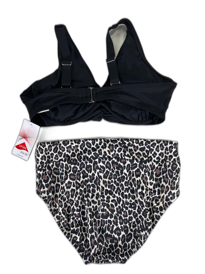 Lands' End Women's Black/Leopard D-Cup Twist Front Underwire Mid Rise Bikini - 8 image 2