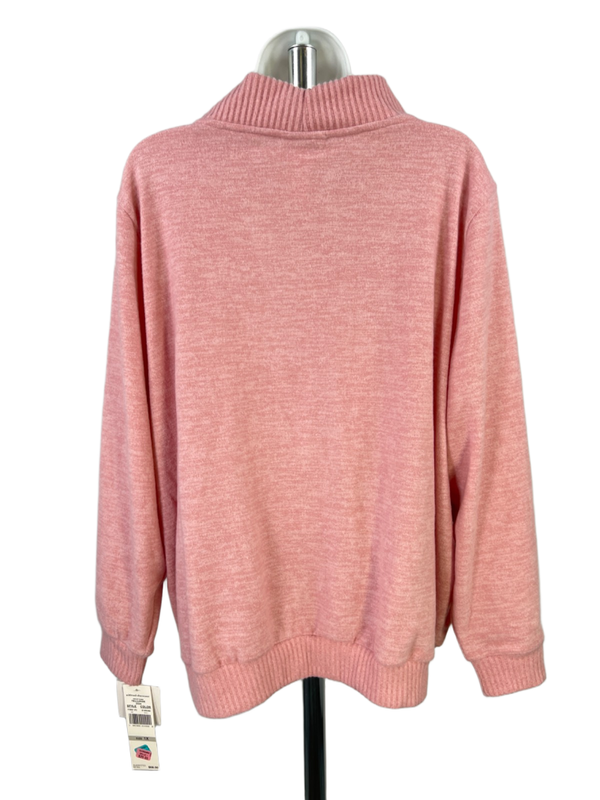 Alfred Dunner Women's Pink Plush Embroidered Pullover Sweater - Plus 1X image 2