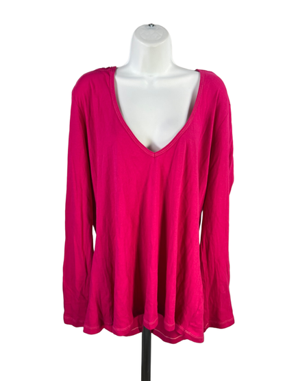 Old Navy Women's Pink V Neck Long Sleeve Hoodie Tee Shirt - XL