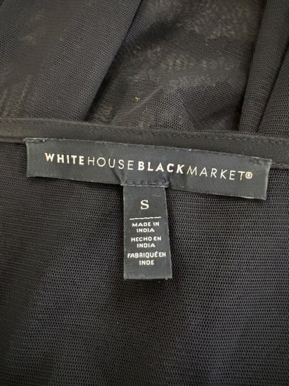 White House Black Market Women's Black Sheer Sequin Short Sleeve Blouse - S image 3