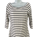 White House Black Market Women's White Striped 3/4 Sleeve Shirt - S