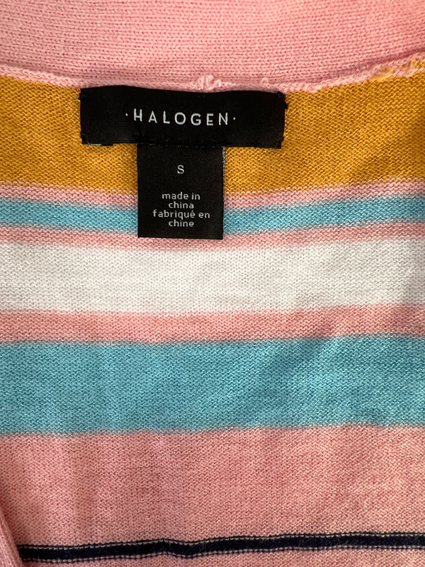 Halogen Women’s Pink Striped Thin Knit Long Sleeve Cardigan Sweater - S image 3