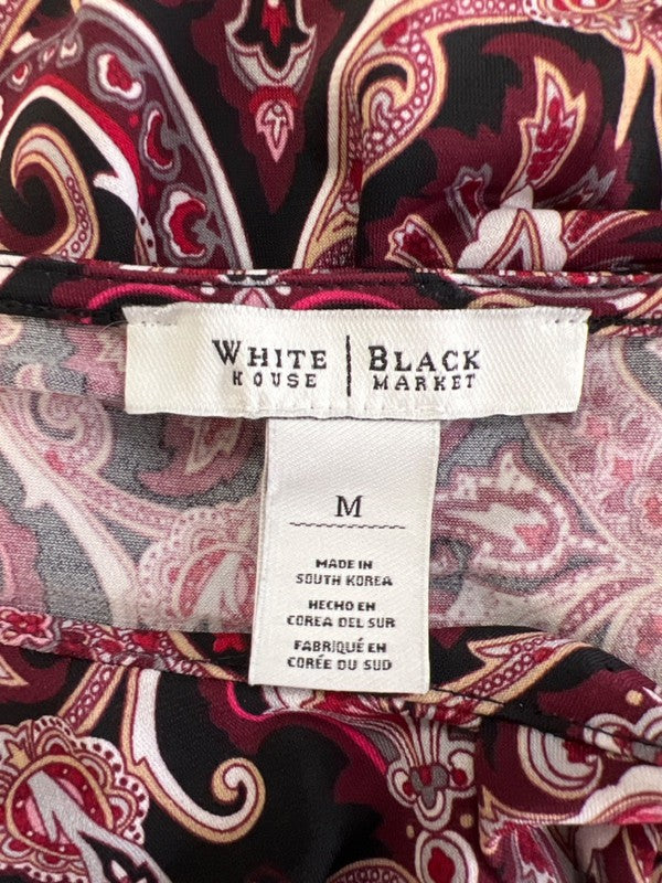 White House Black Market Women's Black/Burgundy Paisley Shirred Neck Blouse - M image 3