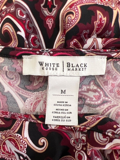 White House Black Market Women's Black/Burgundy Paisley Shirred Neck Blouse - M image 3