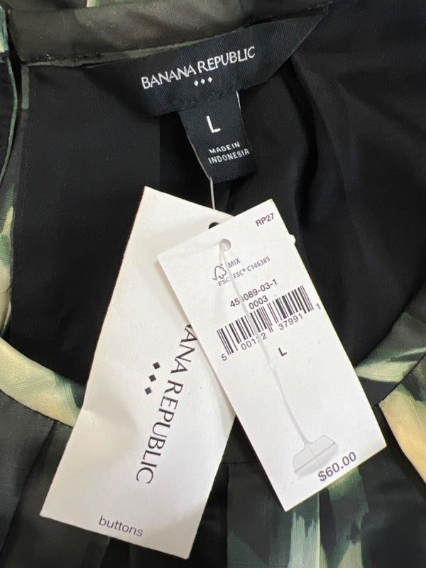 Banana Republic Women's Black/Green Shirred Neck Sleeveless Blouse - L image 3