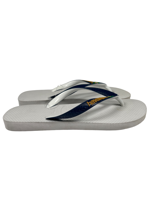 Havaianas Unisex White/Blue Brasil Casual Flip Flops - Women's 9/10