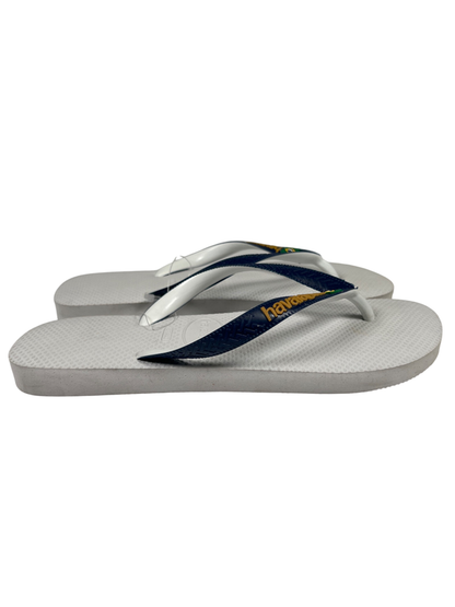 Havaianas Unisex White/Blue Brasil Casual Flip Flops - Women's 9/10