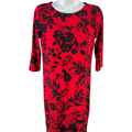 Chico's Women's Red/Black Floral Elbow Sleeve Mini Dress - 00 Petite/XS Petite