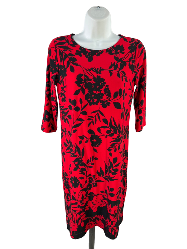 Chico's Women's Red/Black Floral Elbow Sleeve Mini Dress - 00 Petite/XS Petite