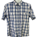 Johnston and Murphy Men's Blue/White Plaid Short Sleeve Button Up Shirt - XL