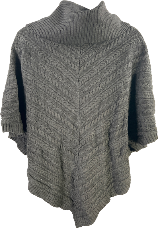 White House Black Market Womens Black Cable Knit Short Sleeve Poncho Sweater - S image 2