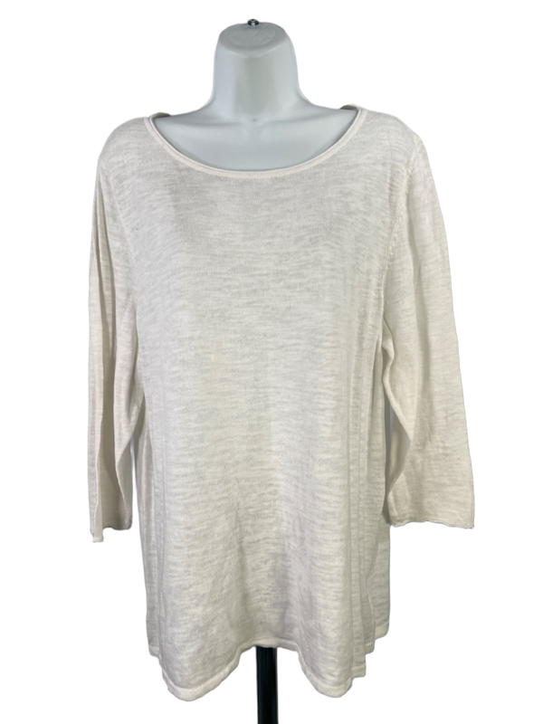 J. Jill Women's White Linen Blend 3/4 Sleeve Top - L