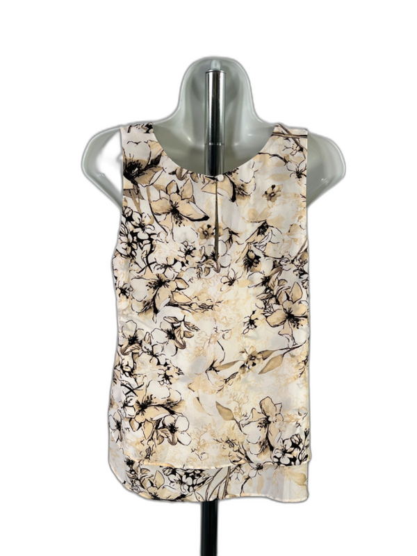 White House Black Market Women's Beige/Black Floral Sleeveless Blouse - S image 2