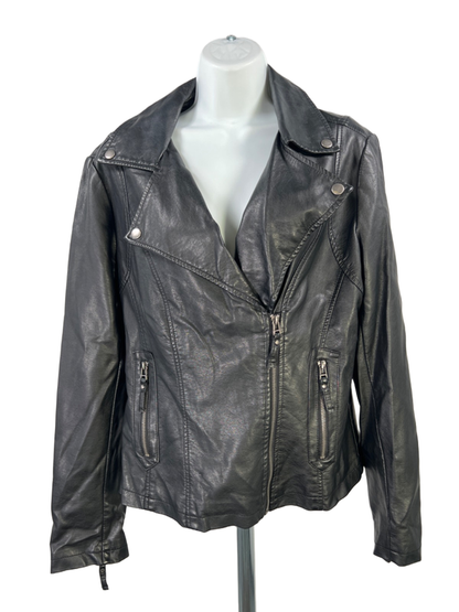 Max Studio Women's Black Faux Leather Long Sleeve Moto Jacket - L