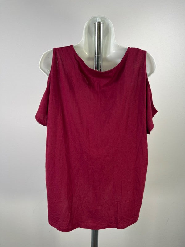 Michael Kors Women's Burgundy Short Cold Shoulder Sleeve T-Shirt - XL image 2
