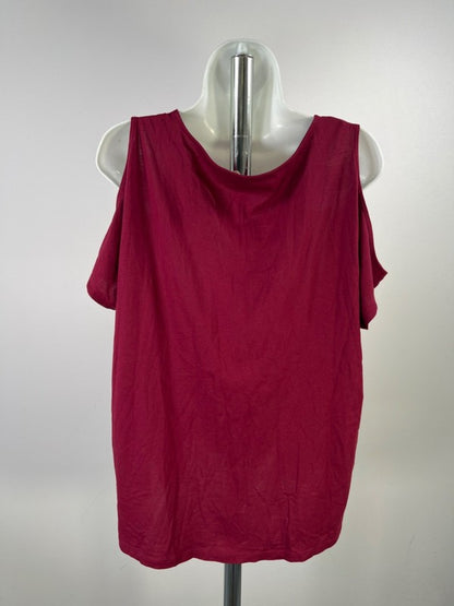 Michael Kors Women's Burgundy Short Cold Shoulder Sleeve T-Shirt - XL image 2