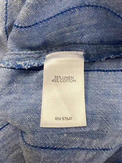 J Jill Women's Blue Striped Linen Blend Long Roll Sleeve Button Up Shirt - M image 4