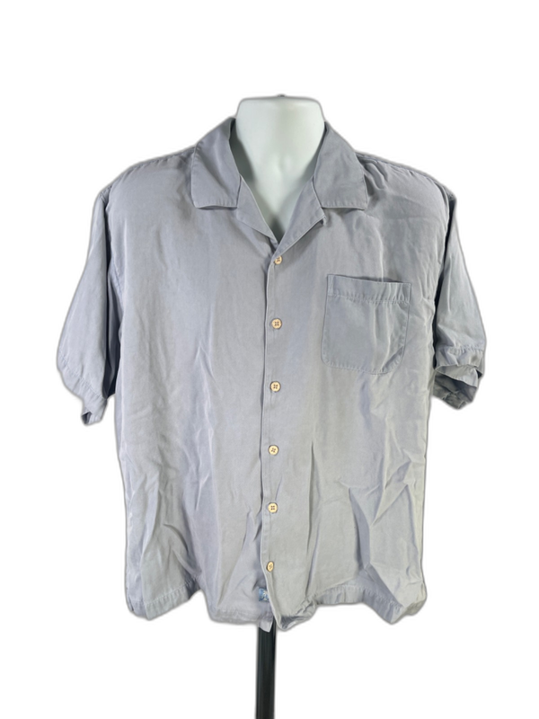Tommy Bahama Men's Light Blue Silk Button Up Short Sleeve Shirt - XL