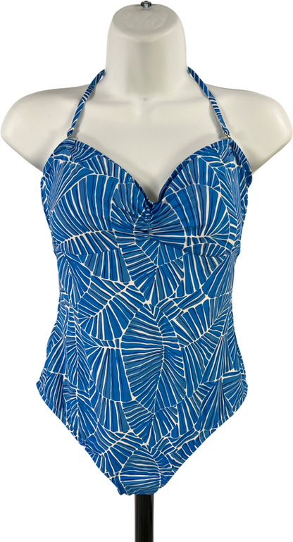 Vineyard Vines Women’s Blue Abstract Leaf Open Back One Piece Swimsuit - M