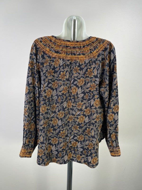 Pure Jill Women's Blue/Orange Floral Embroidered Long Sleeve Blouse - S Petite image 2