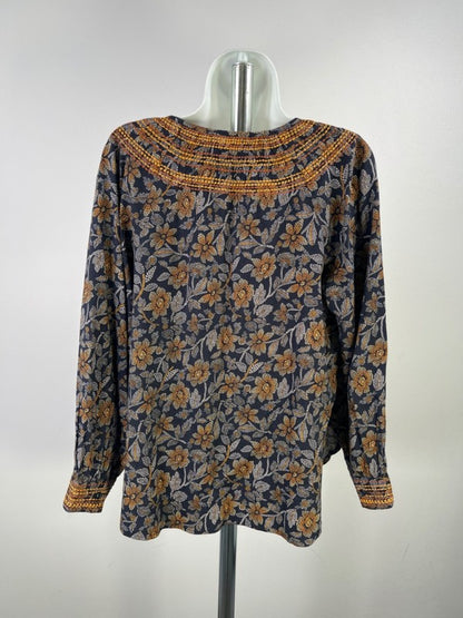 Pure Jill Women's Blue/Orange Floral Embroidered Long Sleeve Blouse - S Petite image 2