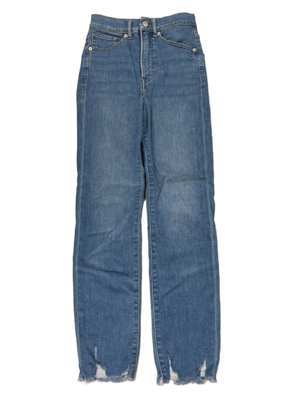 Express Women's Medium Wash Super High Rise Distressed Slim Denim Jeans - 00