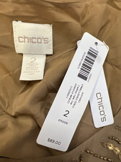 Chico's Women's Tan Metallic Embellished Sleeveless Blouse - 2/US L image 3