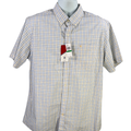 IZOD Men's Blue/Yellow Plaid Short Sleeve Button Up Shirt - L