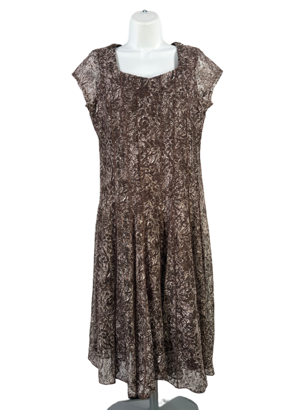 Coldwater Creek Women's Brown Lace Print Cap Sleeve Sheath Dress - M