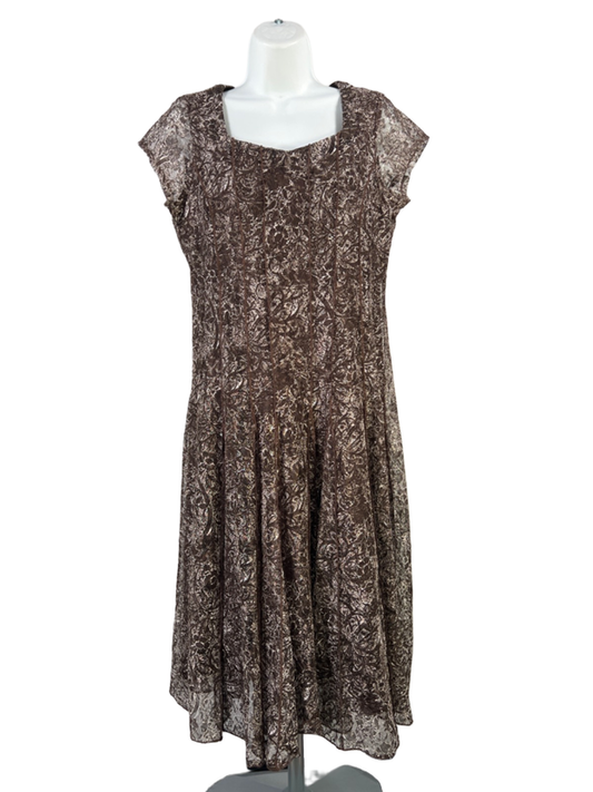 Coldwater Creek Women's Brown Lace Print Cap Sleeve Sheath Dress - M