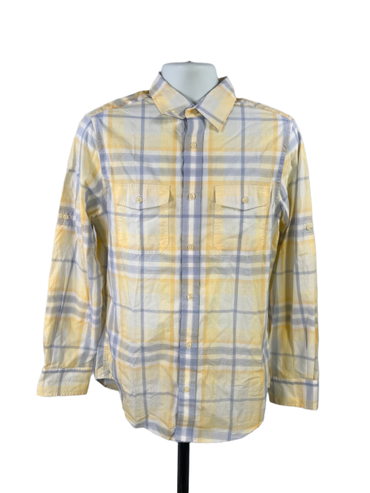 Banana Republic Men's Yellow/Blue Plaid Long Sleeve Button Up Shirt - M