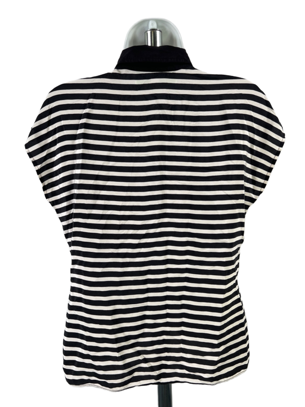 C Wonder Women's Black/White Striped Sleeveless Silk Button Up Blouse - XS image 2