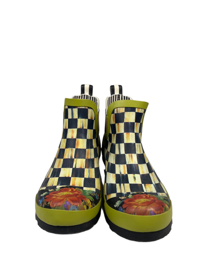 Mackenzie Childs Women's Green Checkered Short Rubber Rain Boots - 10 image 2