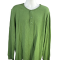 Gap Men's Green Double-Knit Henley Quarter Button Long Sleeve Shirt - XXXL