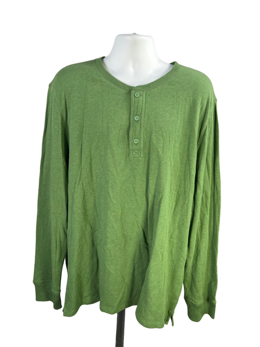 Gap Men's Green Double-Knit Henley Quarter Button Long Sleeve Shirt - XXXL