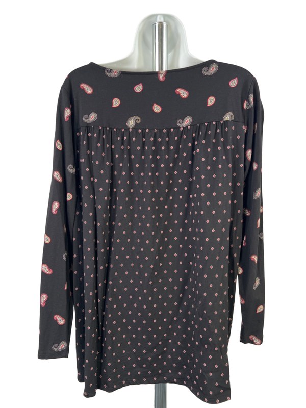J. Jill Women's Black Bandana Paisley Long Sleeve T-Shirt - L image 2