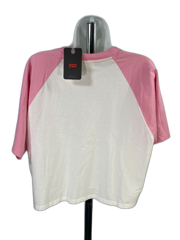 Levi's Women's White/Pink Short Sleeve Loose Fit Throwback Baseball T-Shirt - M image 2