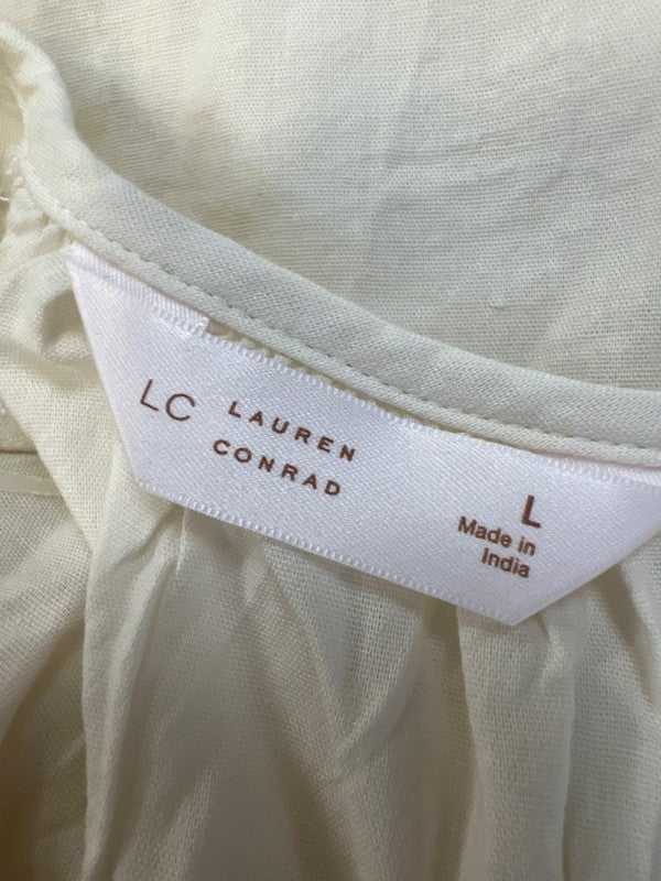 Lauren Conrad Women's White/Ivory Embroidered Elbow Balloon Sleeve Blouse - L image 3