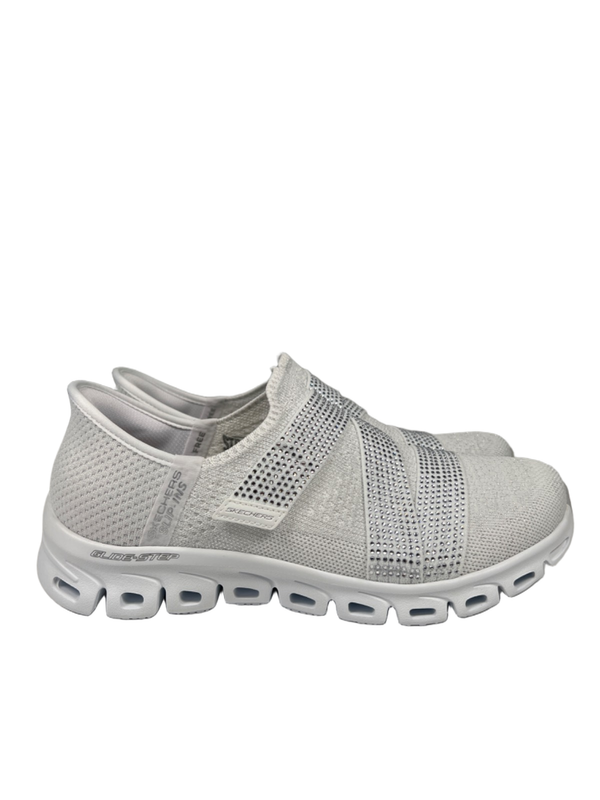 Skechers Women's White Slip-In Glide Step Rhinestone Z-Strap Sneakers - 8.5 image 2