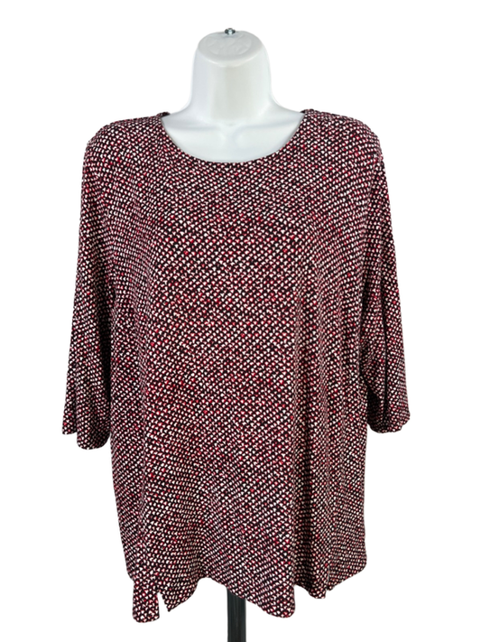 J Jill Women's Black/Red Patterned Elbow Sleeve Tee Shirt - L
